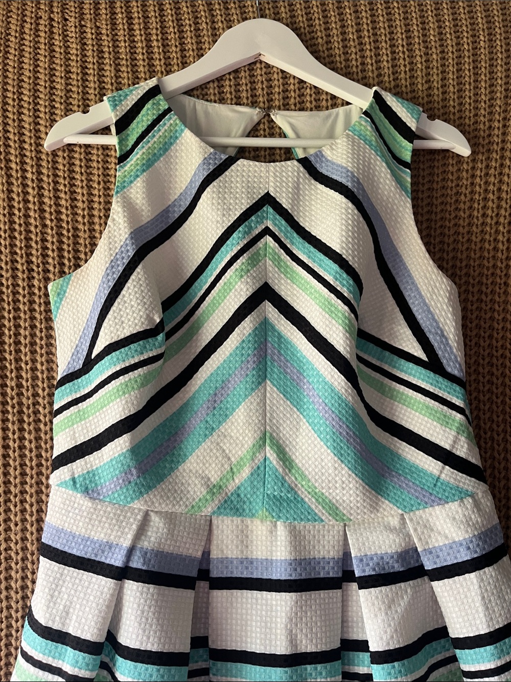 Danny & Nicole Mint, White & Black Striped Fit-and-Flare Dress - Picture 3 of 9